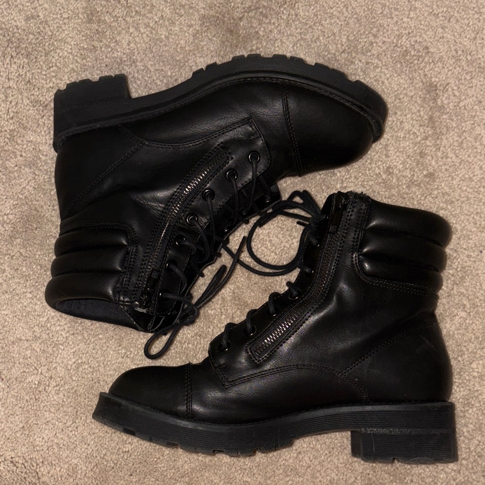 Black Lace-Up Ankle Combat Boots